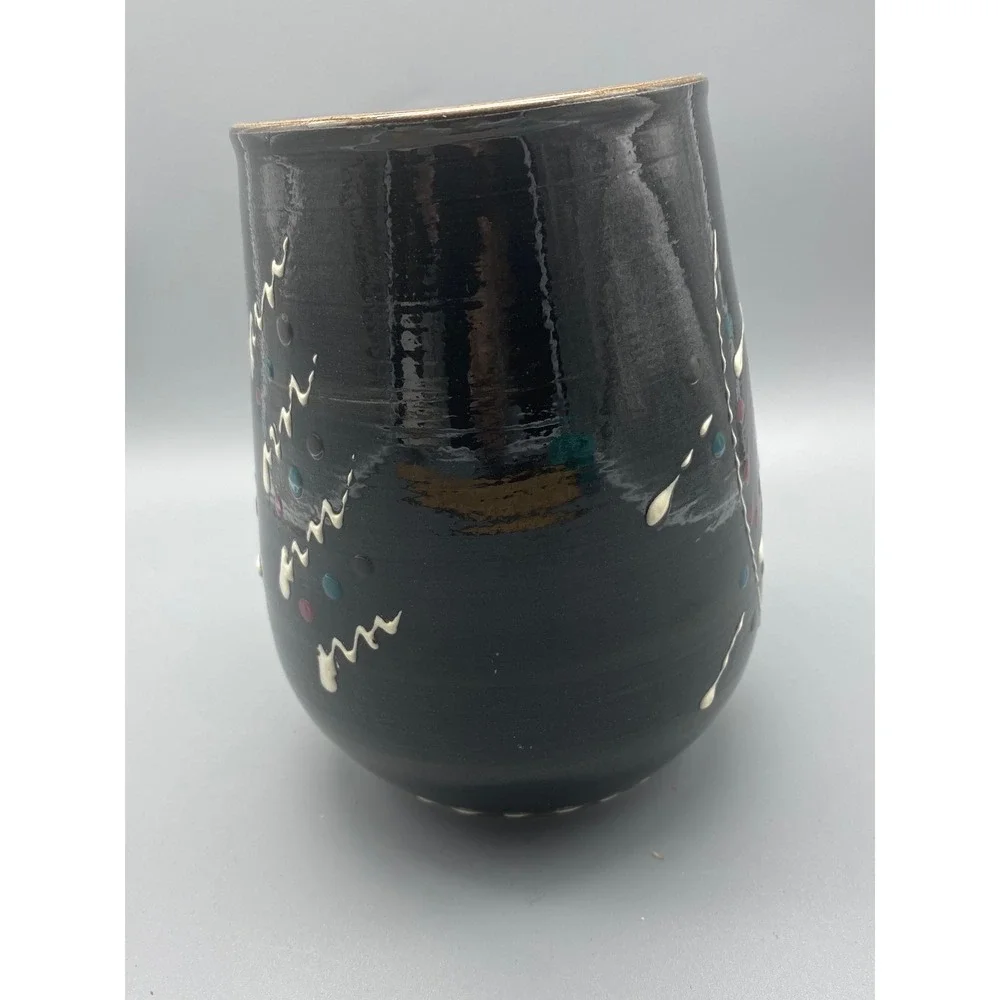 Handmade Studio pottery Contemporary Abstract 00000design signed Black white‎